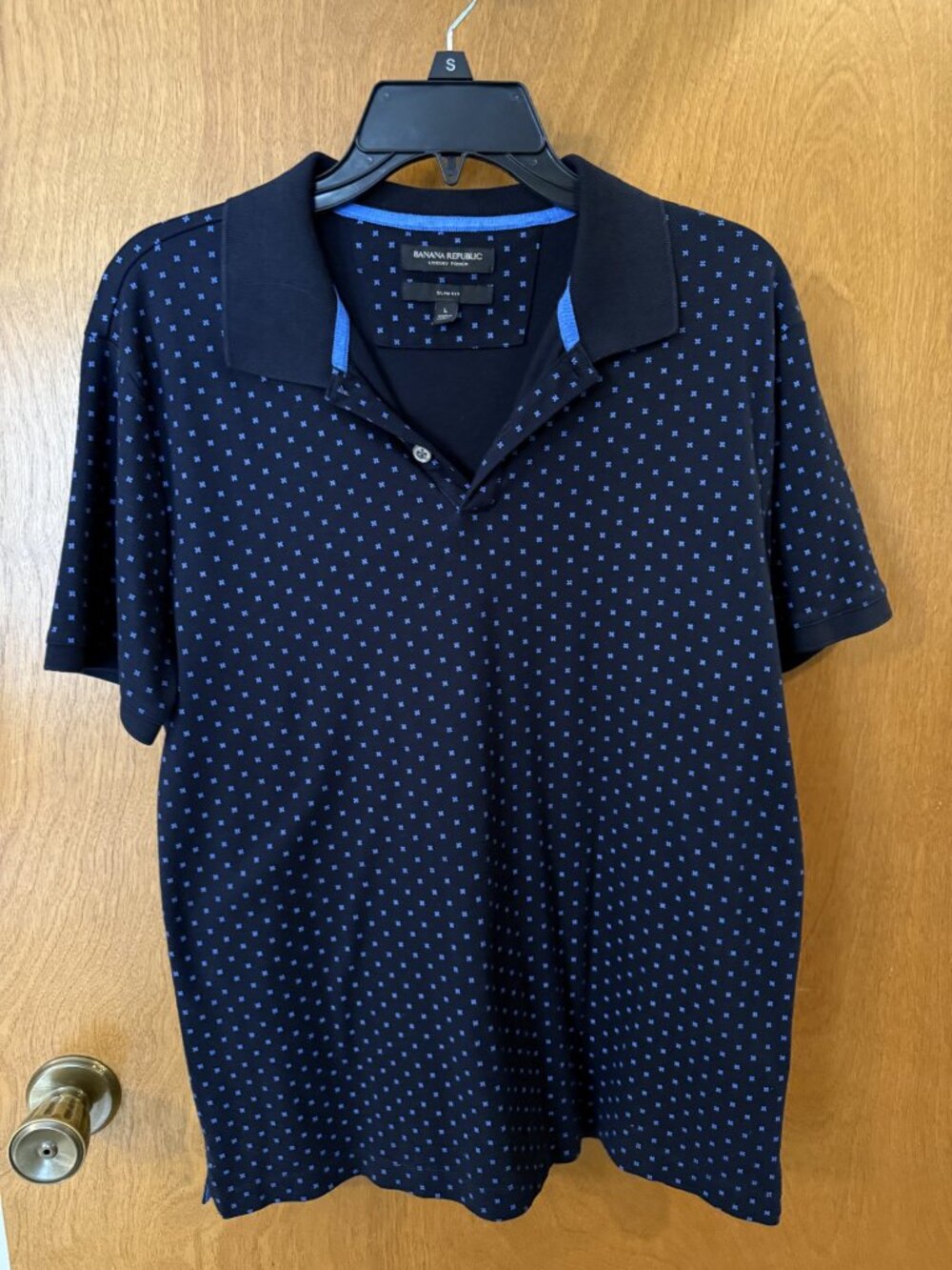 Banana Republic Luxury Touch Polo Shirt Men's Size Large Slim Fit Navy Print